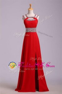 Best Halter Top Sleeveless Zipper Floor Length Beading and Belt Womens Evening Dresses