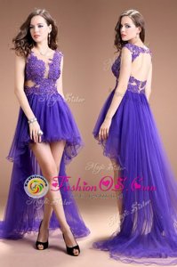 Purple Cocktail Dresses Prom and Party and For with Beading and Appliques Scoop Sleeveless Zipper
