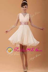 Custom Made Belt Cocktail Dresses Peach Zipper Sleeveless Mini Length