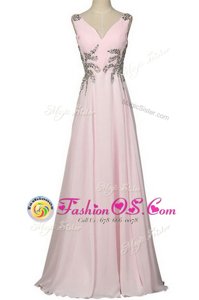 Fabulous With Train Zipper Baby Pink and In for Prom and Party with Beading Brush Train