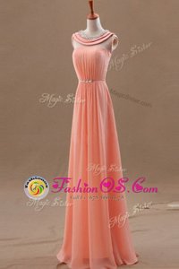 Noble Watermelon Red Sleeveless Beading Floor Length Dress for Prom
