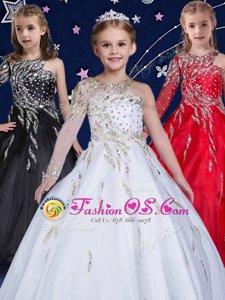 Asymmetric Sleeveless Flower Girl Dresses Floor Length Beading and Ruffles White Organza