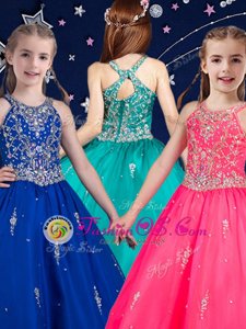Pretty Floor Length Hot Pink and Royal Blue Little Girls Pageant Dress Scoop Sleeveless Zipper