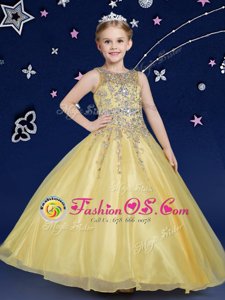 New Style Scoop Sleeveless Zipper Floor Length Beading Pageant Gowns For Girls