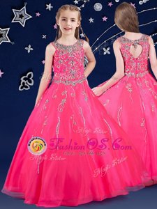 Trendy Scoop Sleeveless Zipper Floor Length Beading Flower Girl Dresses