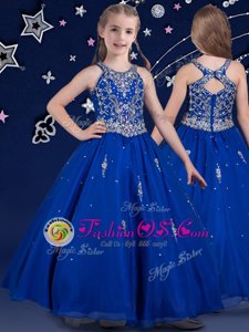 Scoop Royal Blue Ball Gowns Beading Flower Girl Dresses Zipper Organza Sleeveless Floor Length