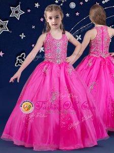 Free and Easy Scoop Fuchsia Sleeveless Organza Zipper Pageant Gowns For Girls for Quinceanera and Wedding Party