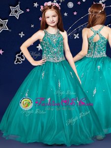 Teal Flower Girl Dresses for Less Quinceanera and Wedding Party and For with Beading Scoop Sleeveless Zipper