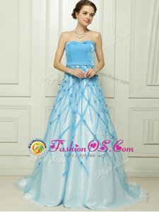 Fine Baby Blue Strapless Neckline Appliques Prom Dresses Sleeveless Zipper