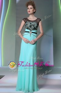 Fashionable Scoop Floor Length Zipper Homecoming Dress Teal and In for Prom and Party with Appliques