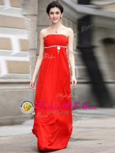 Artistic Strapless Sleeveless Zipper Prom Evening Gown Coral Red Chiffon