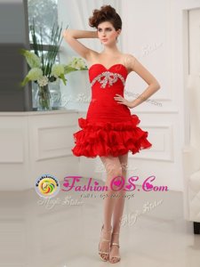 Traditional Ruffled Red Sleeveless Chiffon Lace Up Cocktail Dresses for Prom and Party