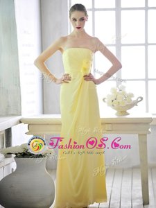 New Style Floor Length Light Yellow Hoco Dress Strapless Sleeveless Lace Up