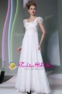 Edgy One Shoulder White And Black Zipper Dress for Prom Beading and Hand Made Flower Sleeveless Floor Length