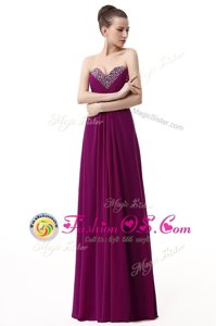 Elegant Sweetheart Sleeveless Floor Length Beading and Ruching Purple Chiffon