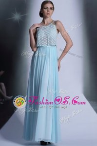 Sexy Light Blue Scoop Side Zipper Lace Sleeveless