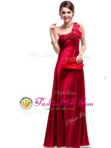 Red Column/Sheath One Shoulder Sleeveless Chiffon Floor Length Zipper Beading and Sashes|ribbons and Ruching Prom Dresses