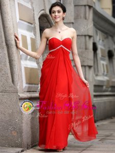 Coral Red Sleeveless Chiffon Zipper Evening Dress for Prom and Party