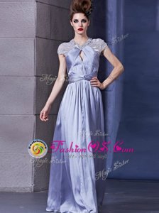 Custom Made Halter Top Sleeveless Floor Length Beading and Ruching Zipper Mother Of The Bride Dress with Lavender
