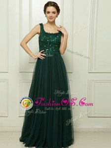 Traditional With Train Zipper Mother Of The Bride Dress Dark Green and In for Prom and Party with Beading Sweep Train