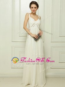 Flirting White Zipper Prom Gown Ruching Sleeveless Floor Length