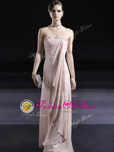 Floor Length Baby Pink Prom Dresses Chiffon Sleeveless Beading