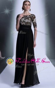 Custom Made Scoop Black Zipper Mother Of The Bride Dress Beading and Appliques Half Sleeves Floor Length