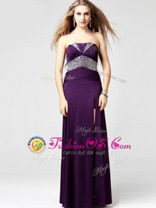 Adorable Sequins Floor Length Purple Evening Wear Strapless Sleeveless Zipper