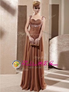 Brown Empire Sweetheart Sleeveless Chiffon Floor Length Zipper Beading Prom Evening Gown