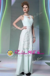 Colorful Scoop Floor Length Zipper Evening Dress Apple Green and In for Prom and Party with Beading and Lace