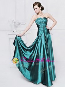 Fine Teal Strapless Neckline Ruching Homecoming Dress Sleeveless Lace Up