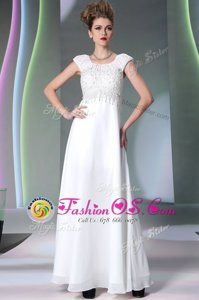 Scoop Sleeveless Prom Dress Floor Length Lace White Chiffon