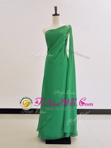 Sophisticated Chiffon One Shoulder Long Sleeves Zipper Ruching Prom Dresses in Green