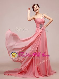 A-line Red Carpet Prom Dress Watermelon Red Sweetheart Chiffon Sleeveless Floor Length Zipper