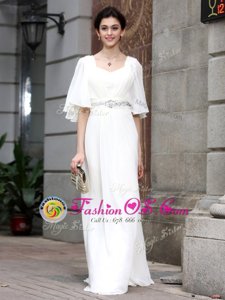 High End White Half Sleeves Beading Floor Length Mother Of The Bride Dress