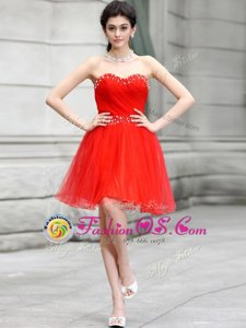 Super Chiffon Sweetheart Sleeveless Zipper Beading Prom Gown in Coral Red