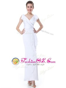 Low Price Chiffon Cap Sleeves Floor Length Evening Dress and Ruffles