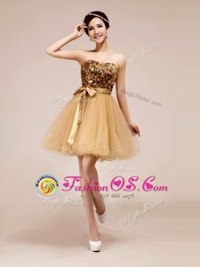 Champagne Zipper Strapless Beading and Sashes|ribbons Cocktail Dresses Chiffon Sleeveless