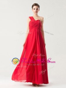 Gorgeous One Shoulder Red Sleeveless Chiffon Zipper Homecoming Dress for Prom and Party