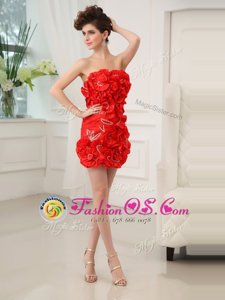 Red Sleeveless Beading and Hand Made Flower Mini Length Cocktail Dresses