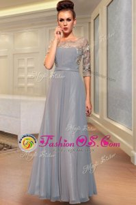 Ankle Length Column/Sheath Half Sleeves Grey Prom Evening Gown Side Zipper
