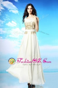 Traditional White Prom and Party and For with Beading and Ruching Scoop Sleeveless Side Zipper