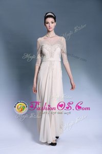 Pleated Bateau Short Sleeves Zipper Mother Of The Bride Dress Champagne Chiffon