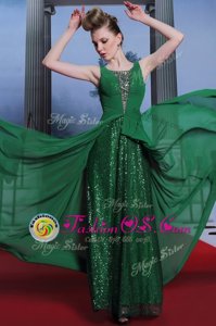 Beautiful Dark Green Oscars Dresses Prom and Party and For with Beading Scoop Sleeveless Side Zipper