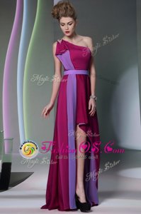 Exceptional Column/Sheath Oscars Dresses Burgundy One Shoulder Chiffon Sleeveless High Low Side Zipper