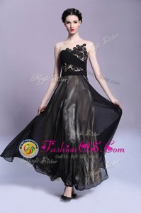 Admirable Scoop Sleeveless Side Zipper Dress for Prom Black Chiffon