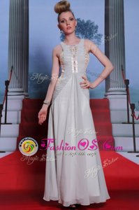 Charming Scoop Chiffon Sleeveless Floor Length Prom Evening Gown and Beading and Appliques and Ruching