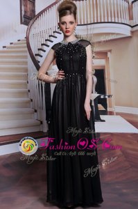Spectacular Scoop Black Sleeveless Floor Length Beading and Appliques Zipper Prom Dress