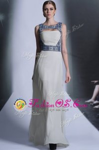 Simple White Empire Embroidery Prom Party Dress Zipper Chiffon Sleeveless Floor Length