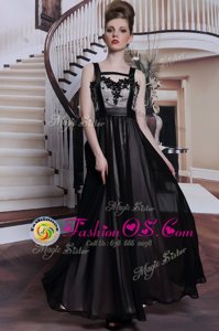 Amazing Black Sleeveless Floor Length Embroidery Criss Cross Prom Dresses